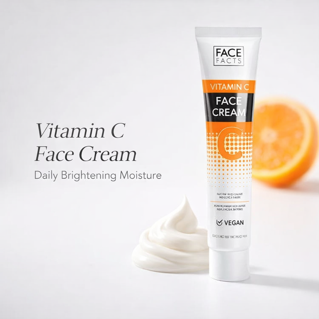 Face Facts Vitamin C face cream for daily brightening moisture with creamy texture and orange inspired skincare styling