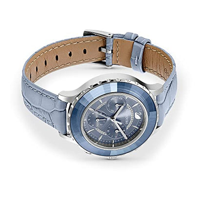 Swarovski Octea Moon Watch, Swiss Made, Moon, Leather Strap, Blue, Blue Finish