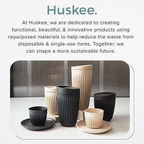 HUSKEE Espresso Cups Set of 2 - Reusable Small Coffee Cups with Unique Fins for Espresso & Macchiato - Insulated Espresso Cups with Saucers Made with Repurposed Coffee Husks