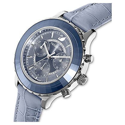 Swarovski Octea Moon Watch, Swiss Made, Moon, Leather Strap, Blue, Blue Finish