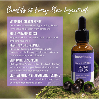 Age Defying Vegan Skincare Gift Set – Acai Berry Face Care Collection with Serum, Eye Cream, Day & Night Cream in Gift Bag