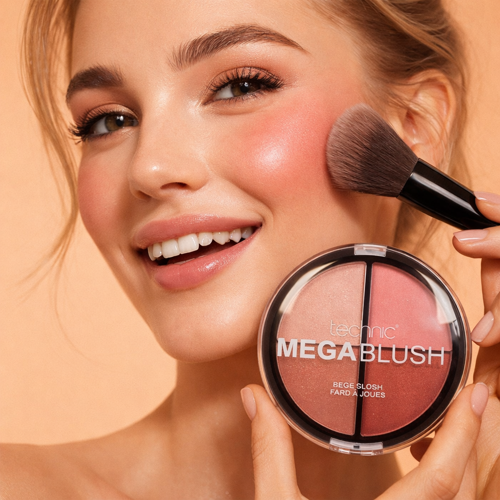Close-up of blush applied to cheeks showing natural glow makeup finish on model skin