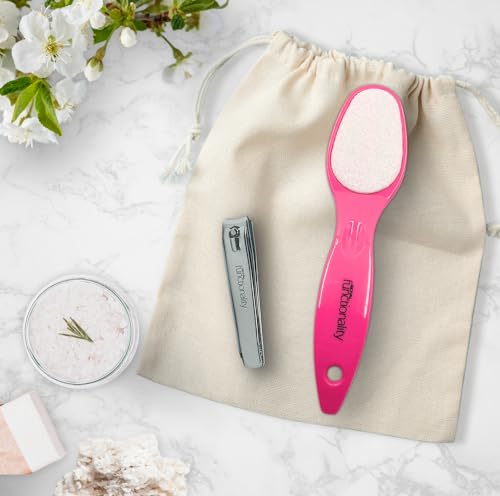 Pedicure tools including double sided foot file and stainless steel nail clipper for at home foot care routine
