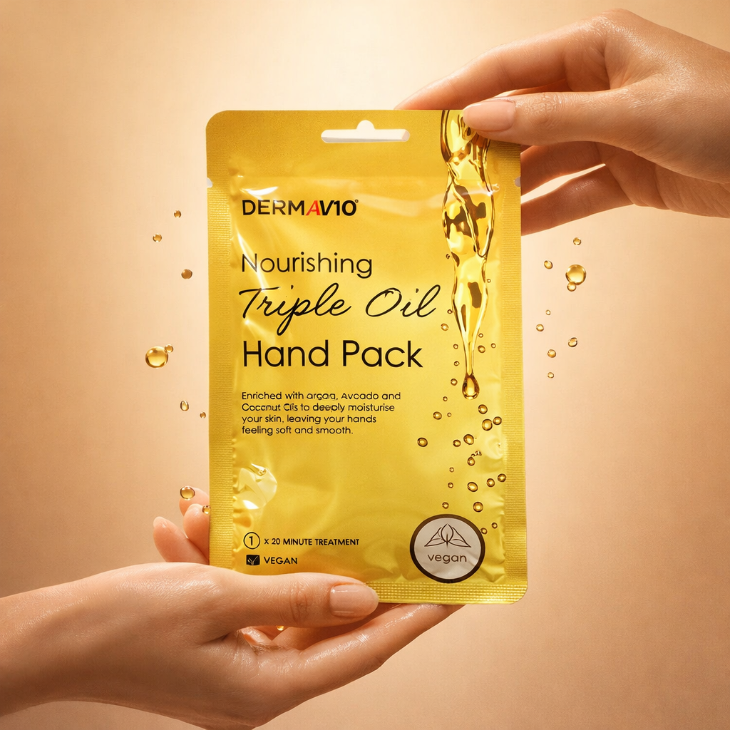 Nourishing triple oil hand mask enriched with coconut, avocado and argan oils for soft hands
