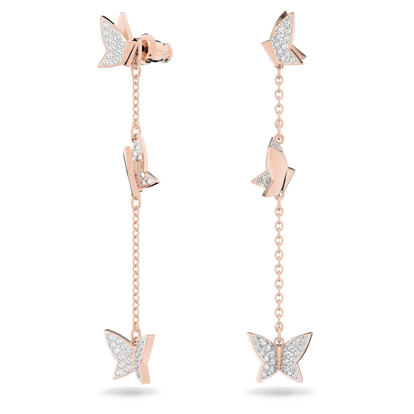 Swarovski Lilia Drop Butterfly Long White Rose Gold-tone Plated Earrings 5636426