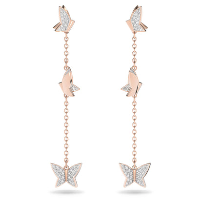 Swarovski Lilia Drop Butterfly Long White Rose Gold-tone Plated Earrings 5636426