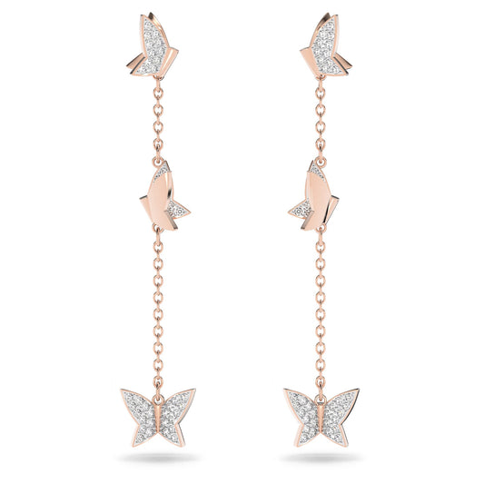 Swarovski Lilia Drop Butterfly Long White Rose Gold-tone Plated Earrings 5636426