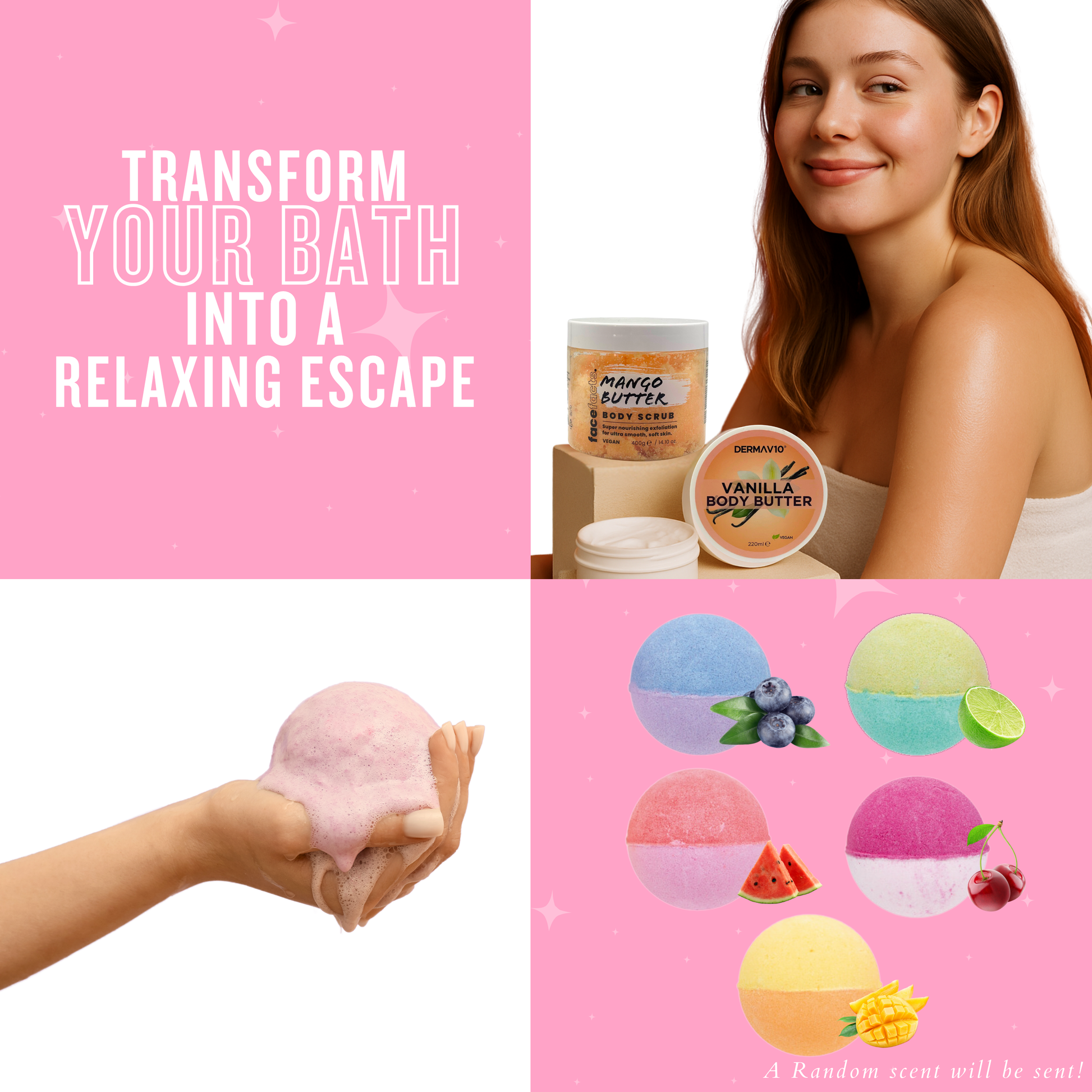 Body scrub and vanilla body butter displayed for nourishing exfoliation and moisturising spa skincare routine