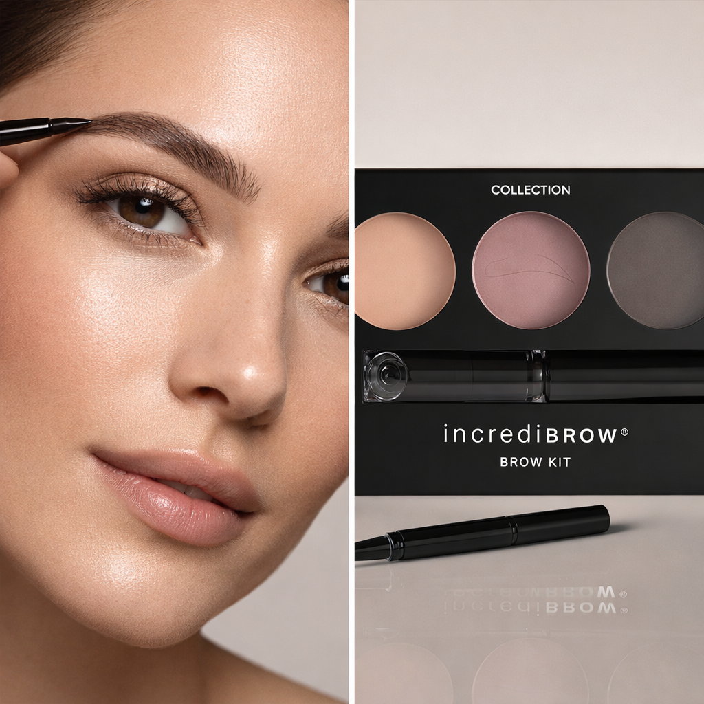 Eyebrow makeup application using a brow kit for natural definition, shaping and fuller brows