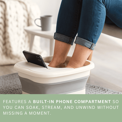 Portable collapsible foot spa bath showing space saving fold flat design ideal for small homes and storage