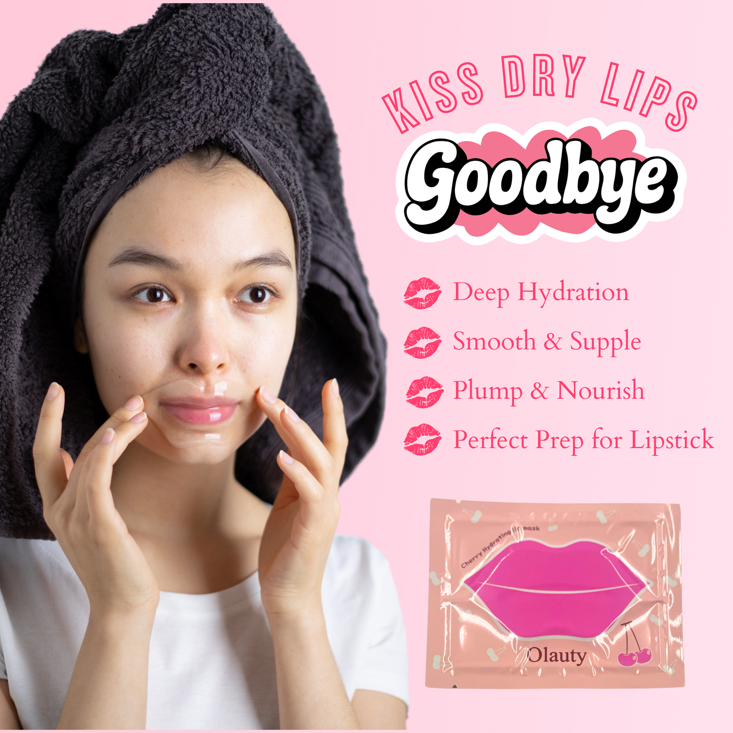 Woman applying hydrating lip mask to nourish, smooth and plump lips during self care routine