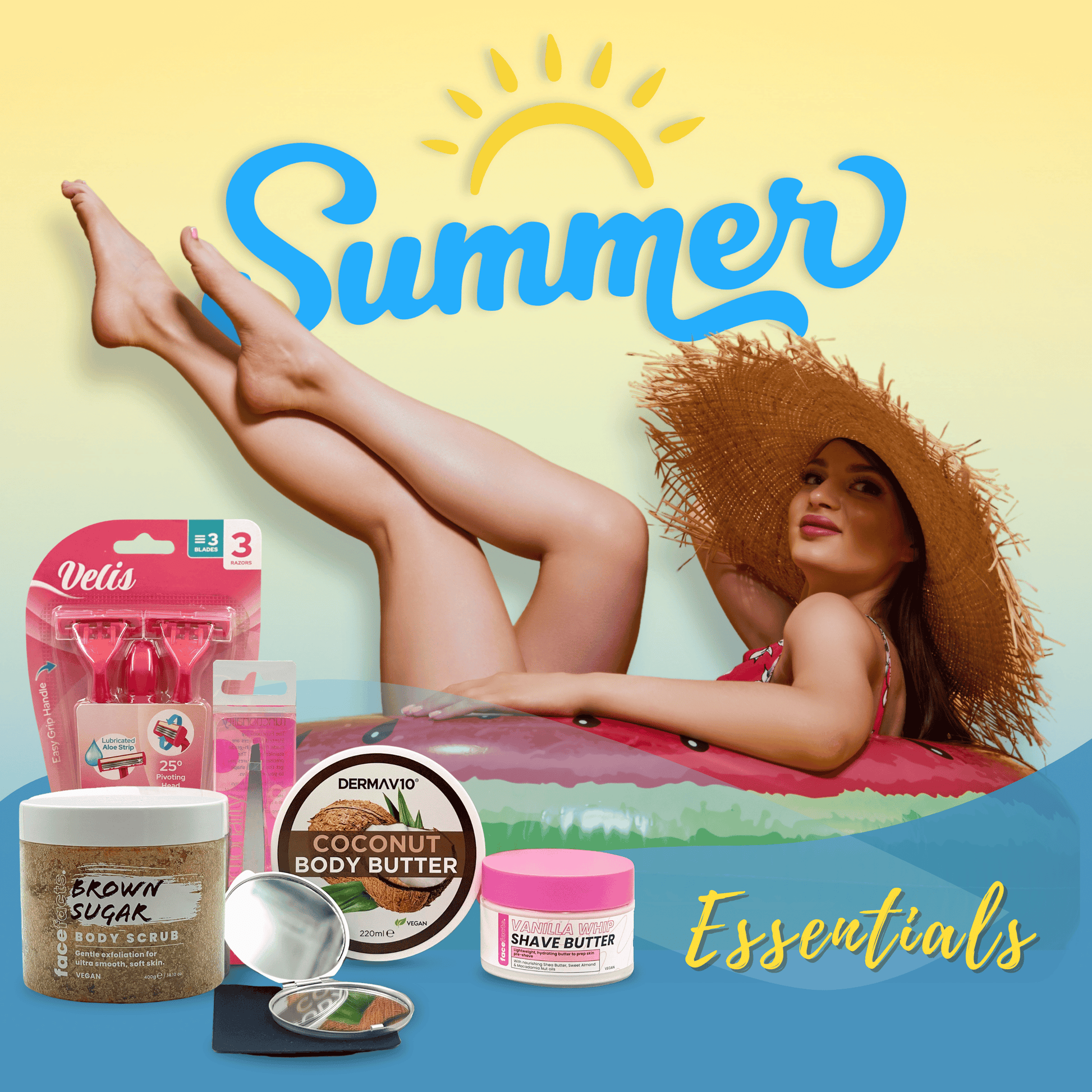 Shaving skincare set with brown sugar body scrub coconut body butter vanilla shave butter and grooming tools