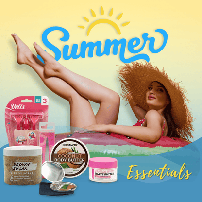 Shaving skincare set with brown sugar body scrub coconut body butter vanilla shave butter and grooming tools