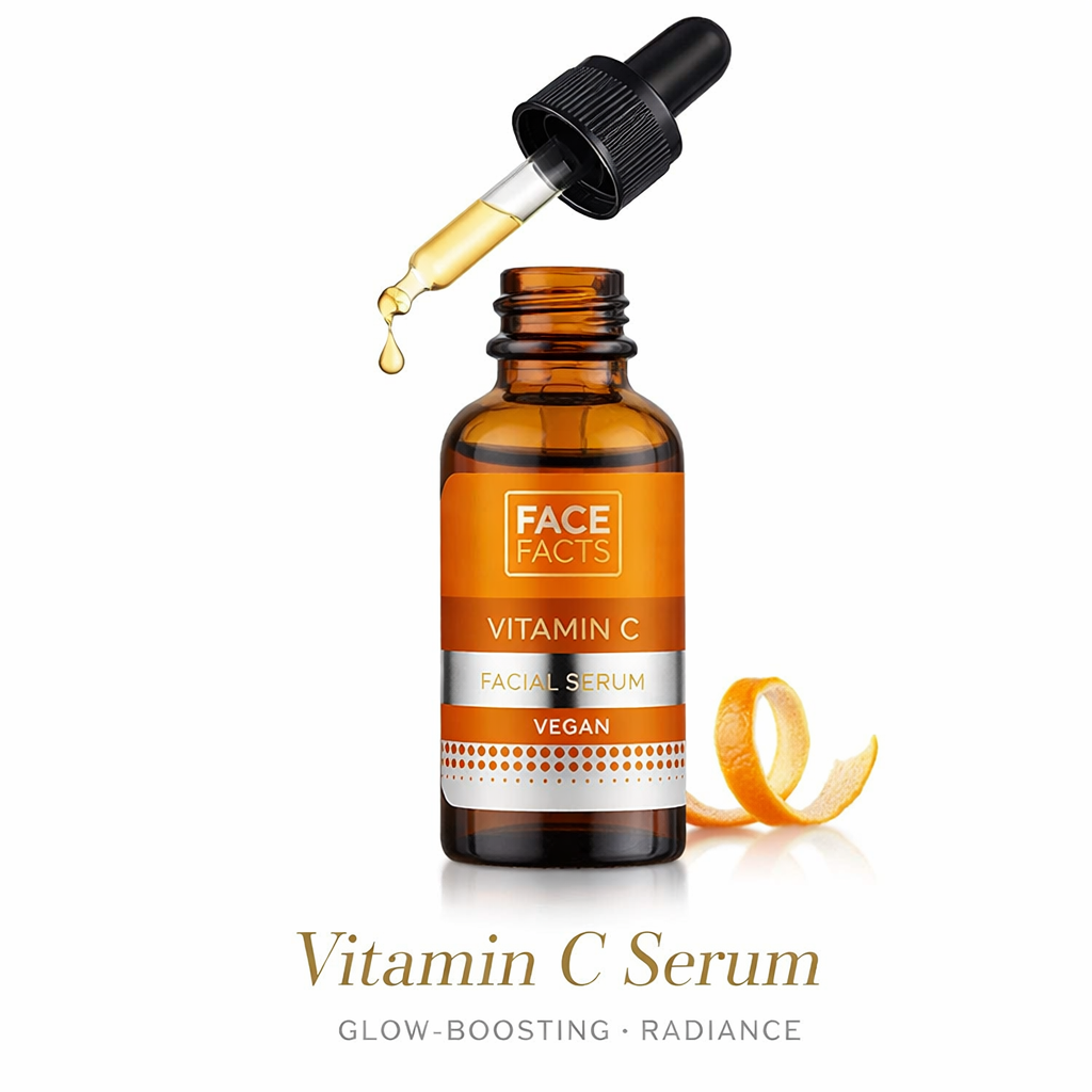 Face Facts Vitamin C facial serum with dropper for glow boosting radiance and brighter looking skin