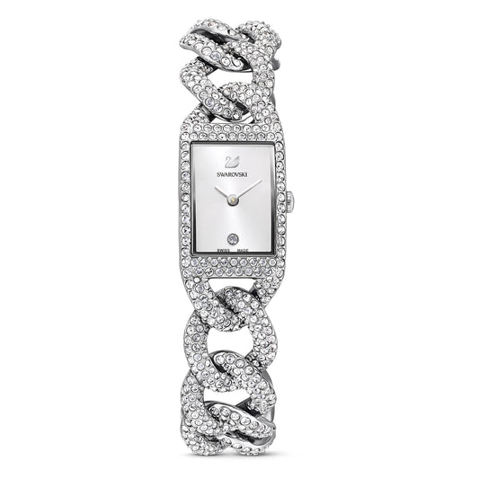 Swarovski Cocktail Watch, White Pavé Crystals in a Silver Tone Plated Setting, from the Cocktail Collection