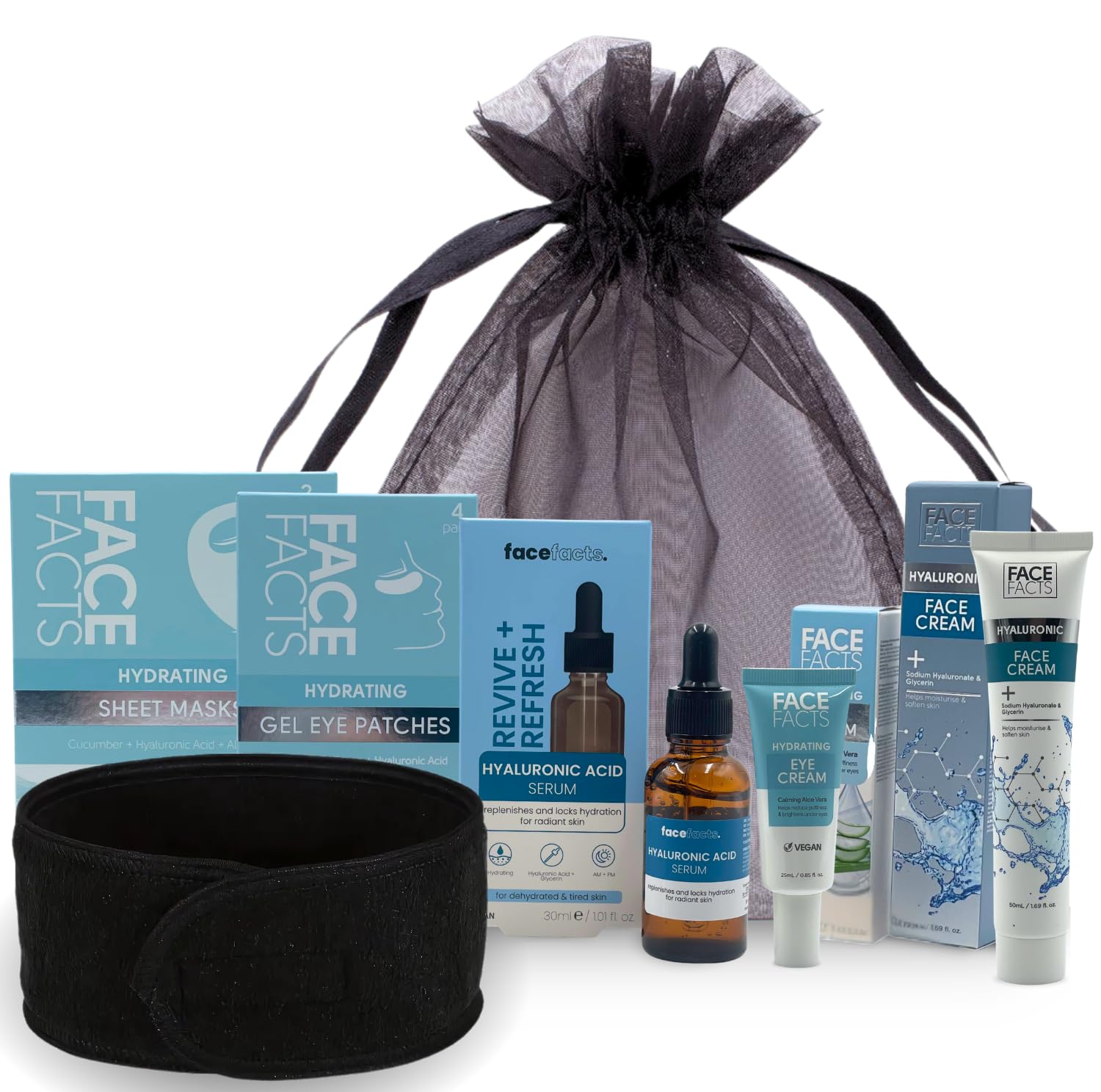 Hydrating Face Care Set – 6-Piece Skincare Kit with Hyaluronic Acid Serum, Sheet Mask, Gel Eye Patches, Eye & Face Creams