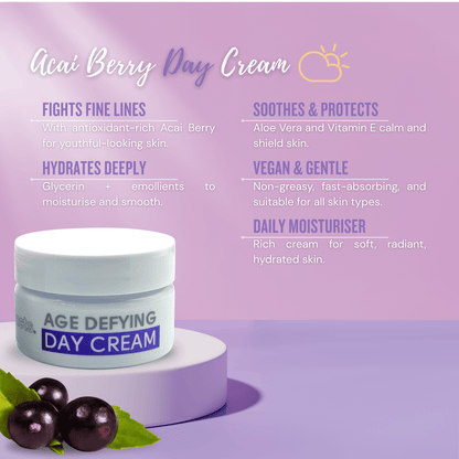 Age Defying Vegan Skincare Gift Set – Acai Berry Face Care Collection with Serum, Eye Cream, Day & Night Cream in Gift Bag