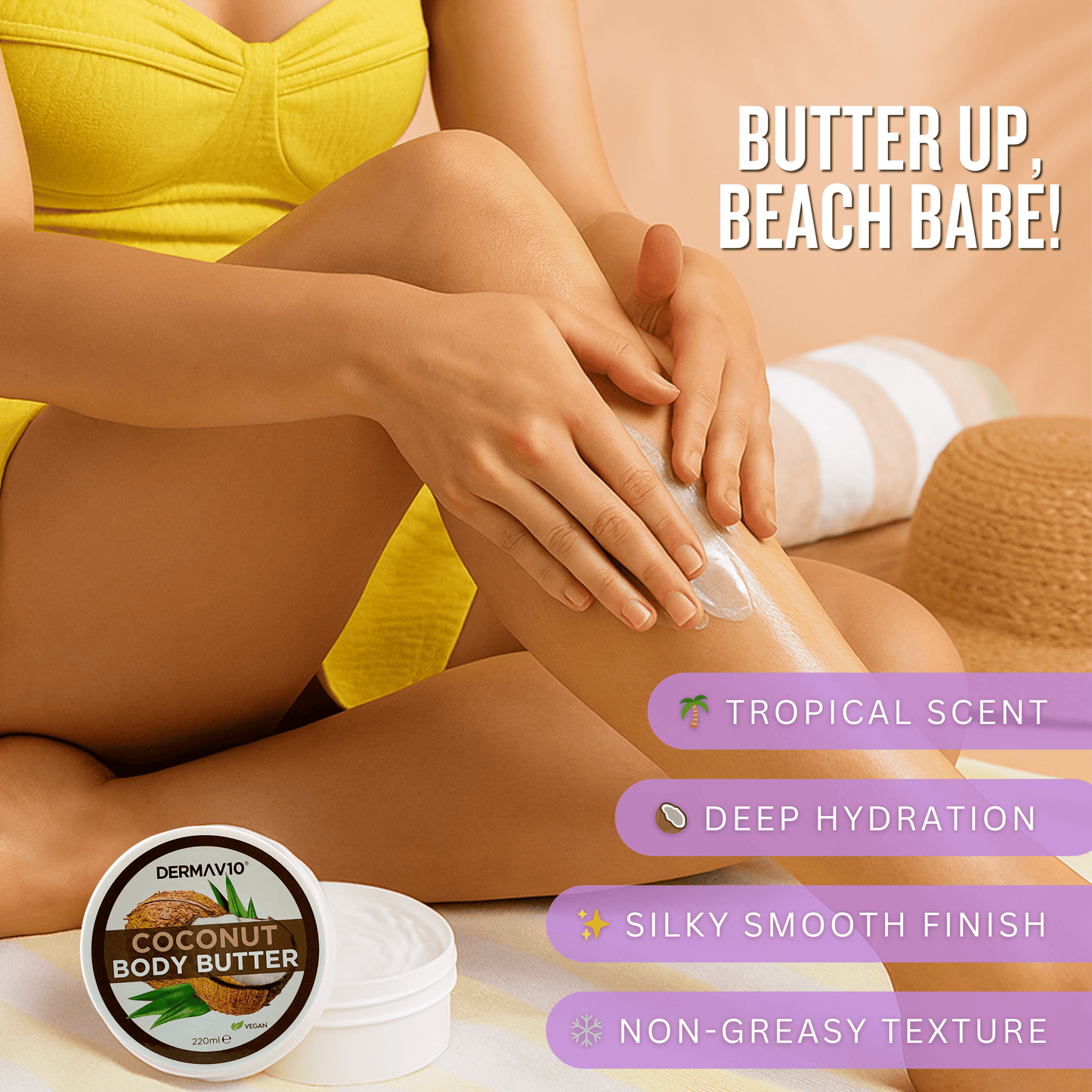 SolKiss coconut body butter applied to skin showing deep hydration silky smooth finish and non greasy texture