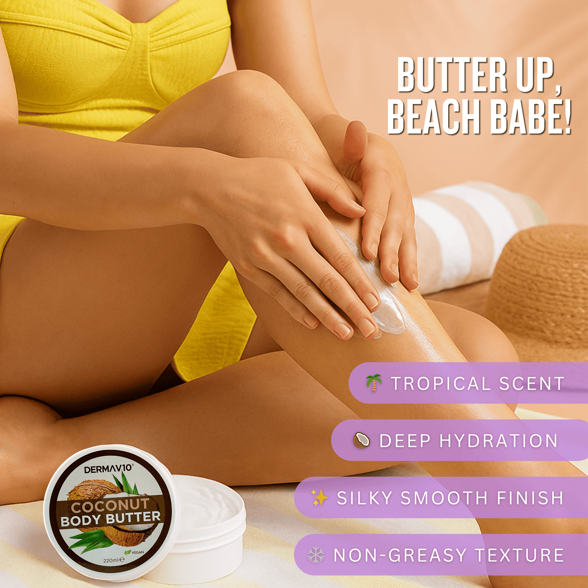 SolKiss coconut body butter applied to skin showing deep hydration silky smooth finish and non greasy texture