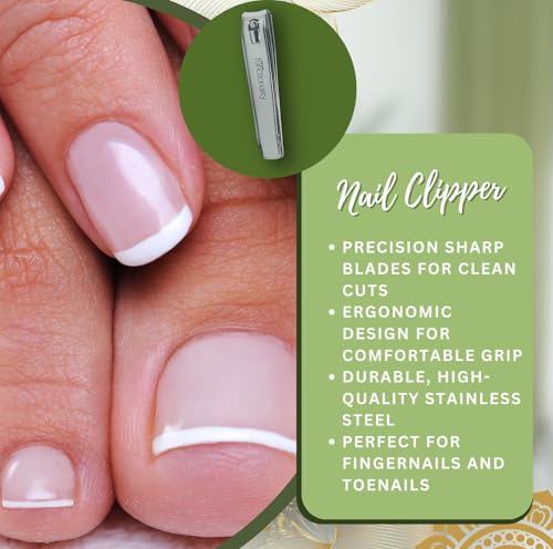 Stainless steel nail clipper designed for precise trimming of toenails and fingernails as part of a complete foot care routine