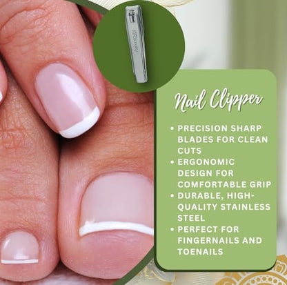 Stainless steel nail clipper designed for precise trimming of toenails and fingernails as part of a complete foot care routine