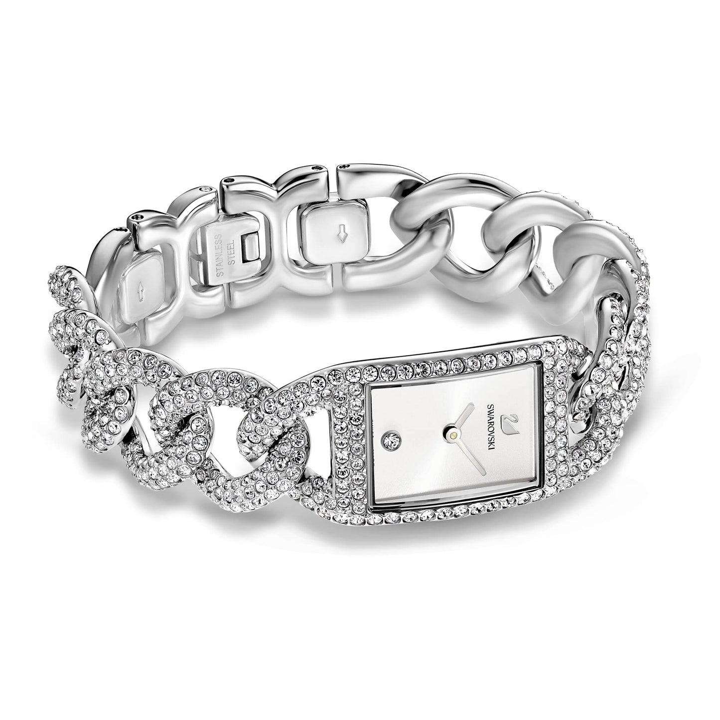 Swarovski Cocktail Watch, White Pavé Crystals in a Silver Tone Plated Setting, from the Cocktail Collection