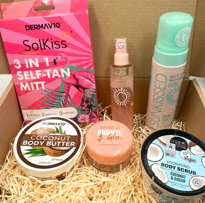 Self Tanning Kit, 6 Pieces – Facial Mist, Mousse, 3-in-1 Mitt, Scrub, Coconut Butter & Bronzing Pearls for Face & Body Glow (Ultra Dark)