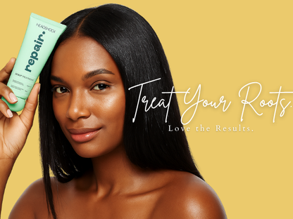 Woman applying Headshock repair scalp treatment to roots, supporting healthy scalp care and stronger hair growth.