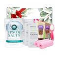Coffee foot care spa gift set in premium VikingTreat packaging with epsom salts, foot peel masks, scrub, lotion and foot file
