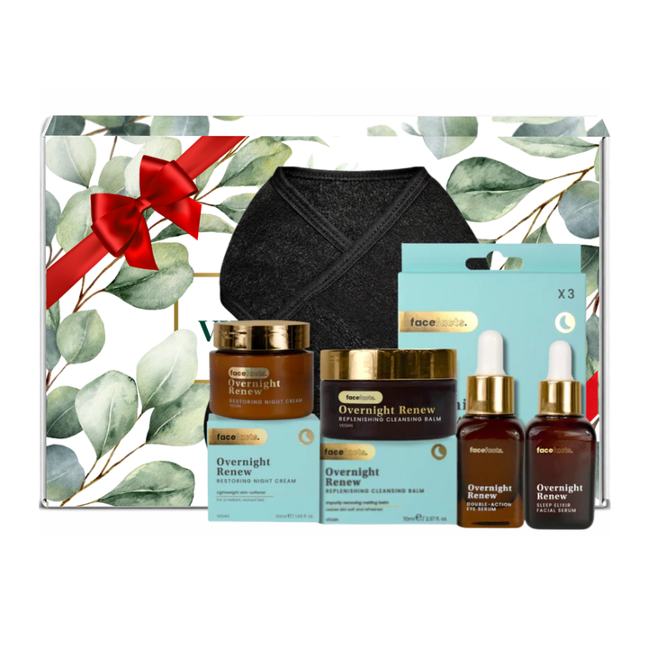 VikingTreat Overnight Renew night skincare gift set in premium packaging with night cream, serum and cleansing balm