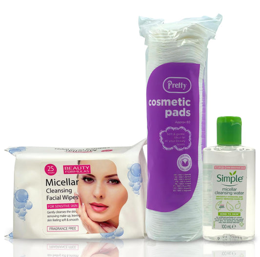 VIKINGTREAT micellar cleansing water, cotton pads, and facial wipes – complete travel cleansing kit