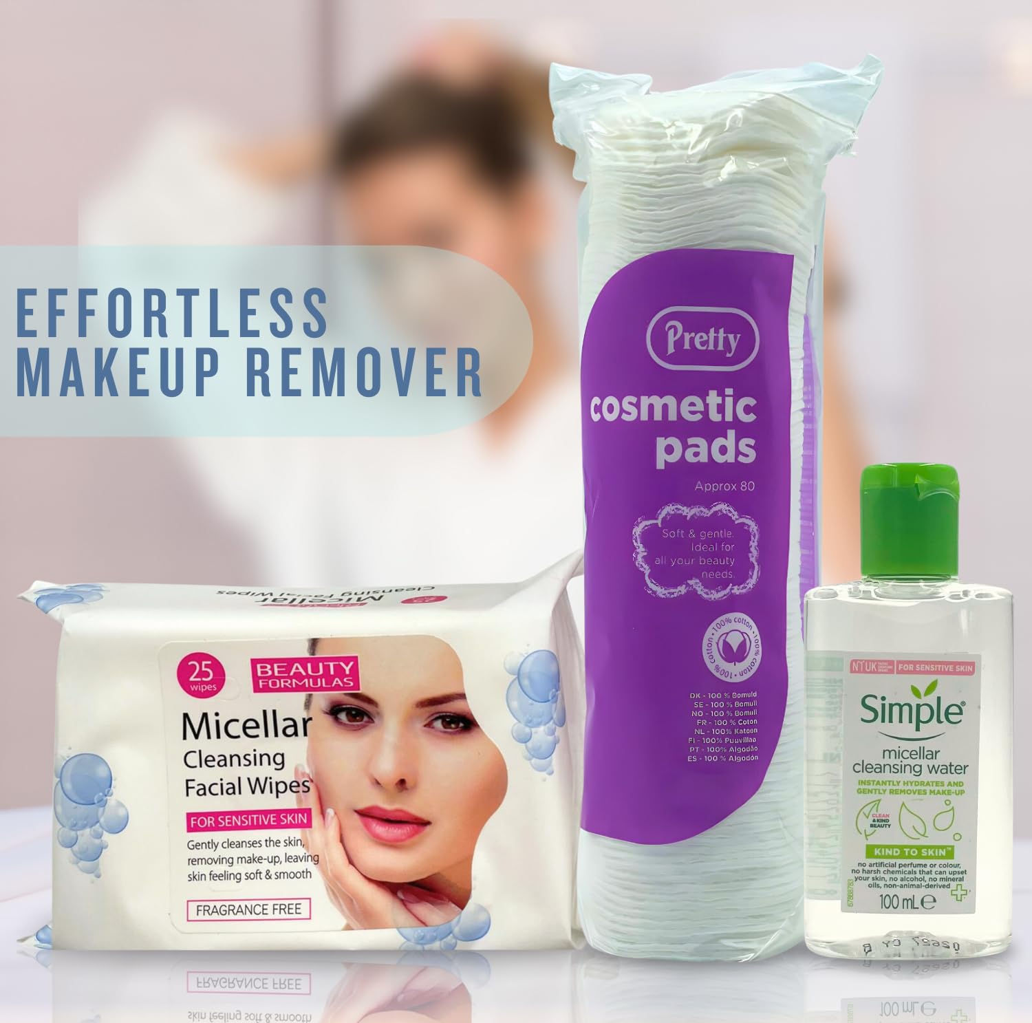 VIKINGTREAT micellar cleansing water, cotton pads, and facial wipes – complete travel cleansing kit