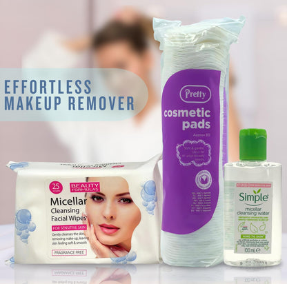 VIKINGTREAT micellar cleansing water, cotton pads, and facial wipes – complete travel cleansing kit