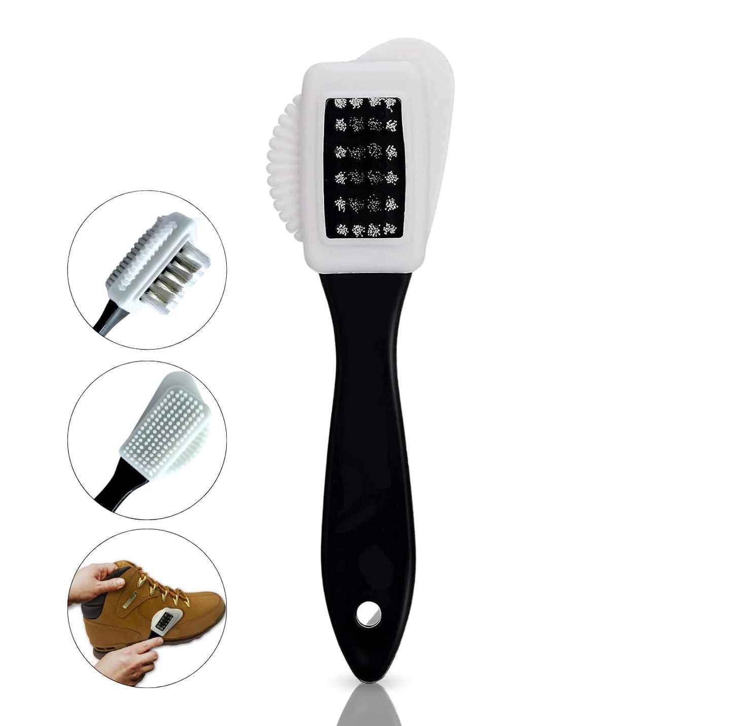 Set of VIKINGTREAT multi-functional suede and nubuck brushes showing four cleaning surfaces