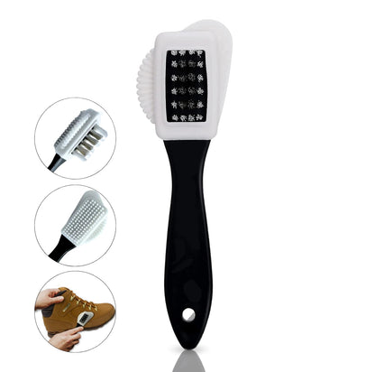 Set of VIKINGTREAT multi-functional suede and nubuck brushes showing four cleaning surfaces