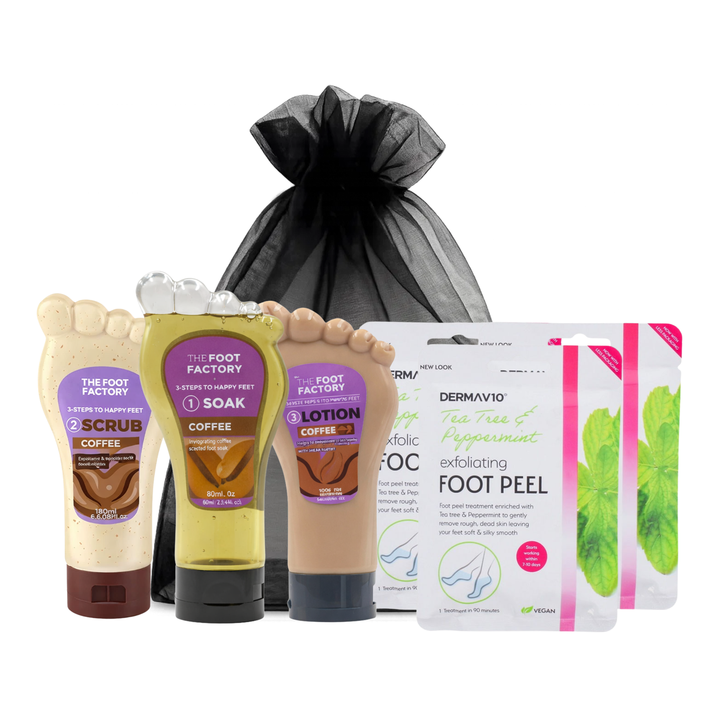 Mint foot care set including foot scrub, foot soak, foot lotion and tea tree peppermint foot peel mask for smooth and refreshed feet
