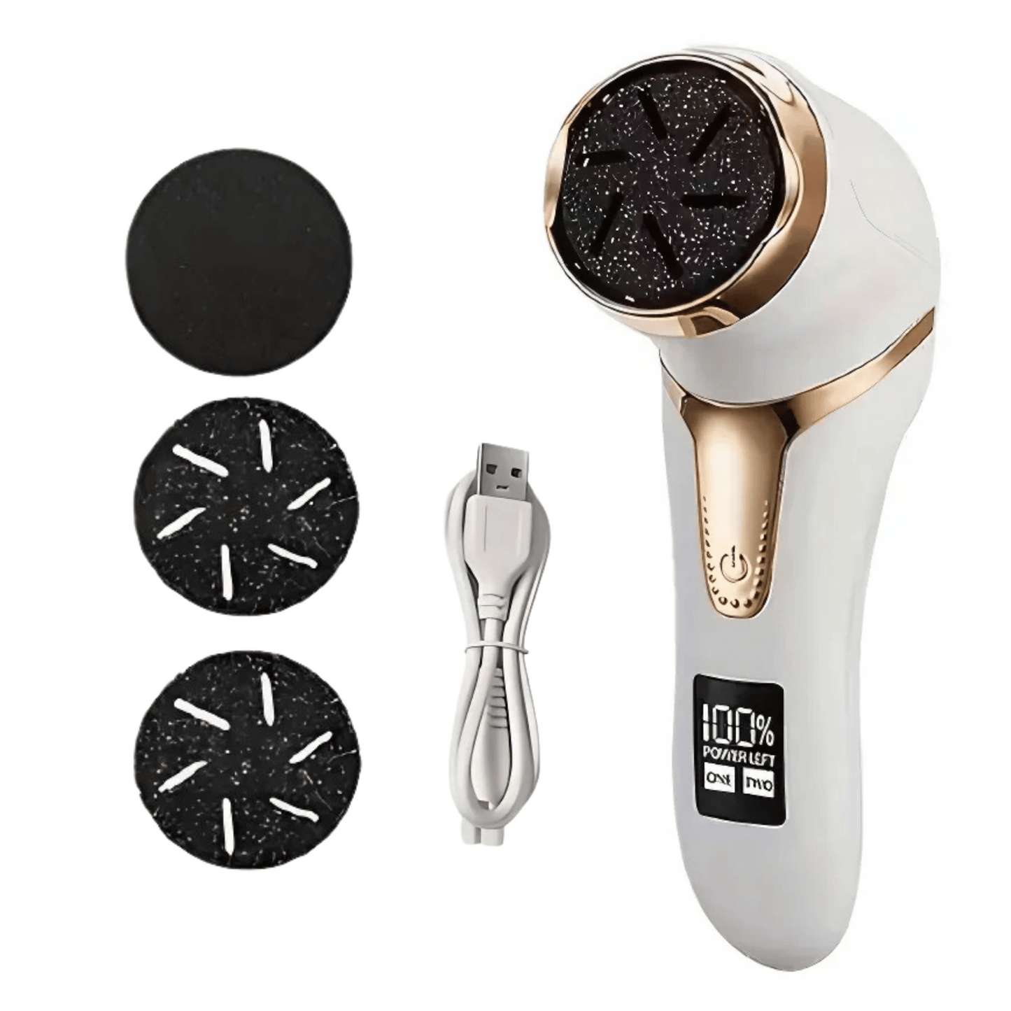 Rechargeable electric foot file for hard skin removal, waterproof and cordless in white finish