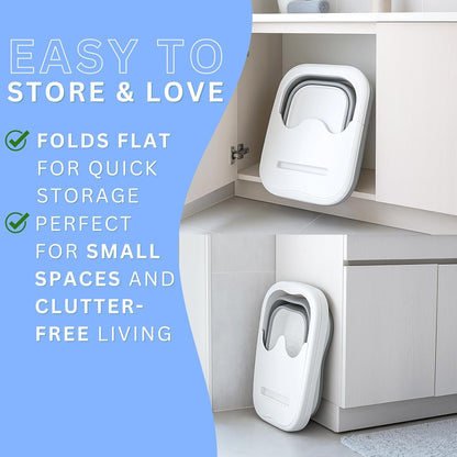 Collapsible and portable foot spa basin design shown during at-home foot soak.