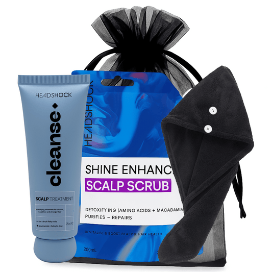 HEADSHOCK Scalp Revival Set with Scrub, Cleanse, and Black Hair Wrap Towel