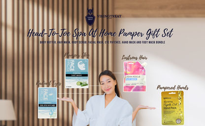 Head-to-Toe Spa at Home Pamper Gift Set, Body Butter, Hair Mask, Body Scrub, Facial Mask, Eye Patches, Hand Mask and Foot Mask Bundle