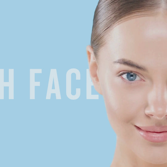Commercial video showcasing the Face Facts Hyaluronic Acid skincare set including face cream, eye cream, serum, hydrating sheet masks and gel eye patches, highlighting deep hydration, plumping and skin barrier support for all skin types