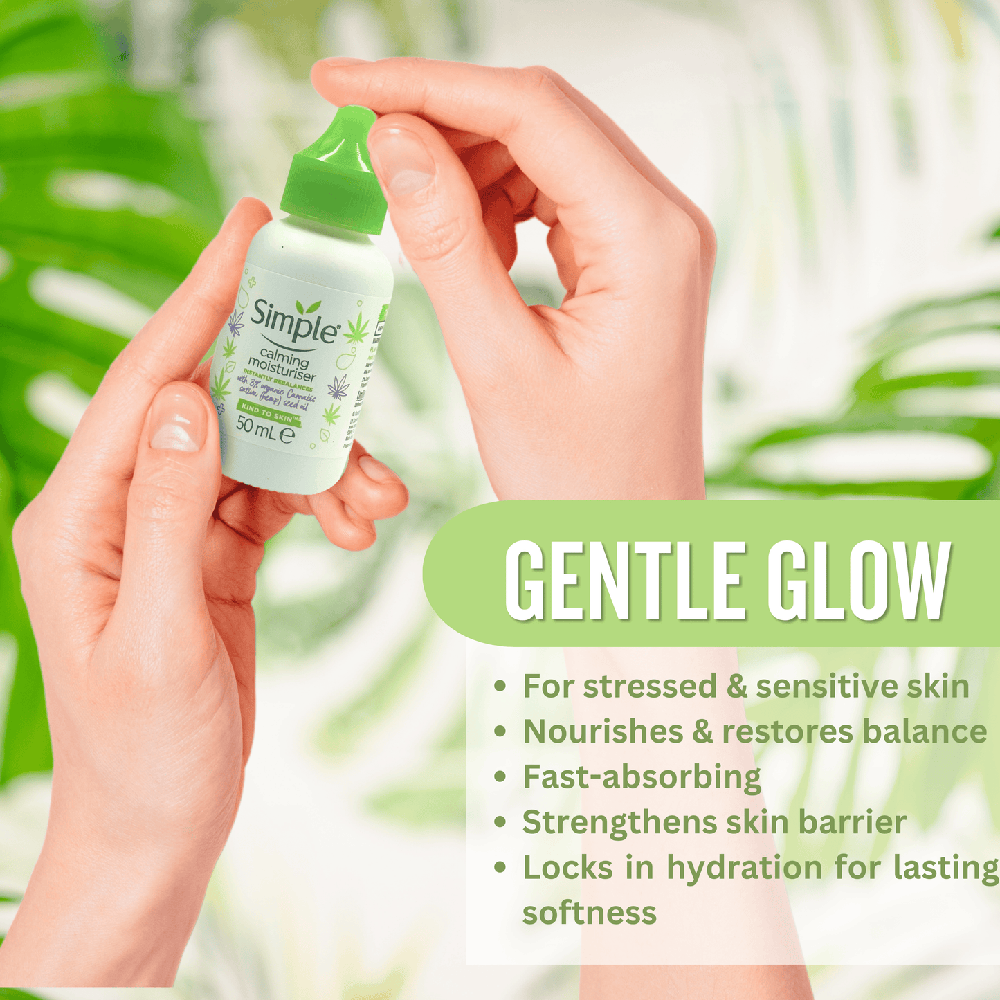 Simple calming moisturiser for sensitive skin with fast absorbing hydration benefits