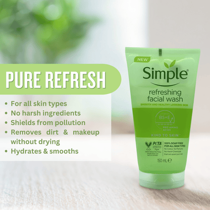 Simple refreshing facial wash with key benefits for all skin types and sensitive skin