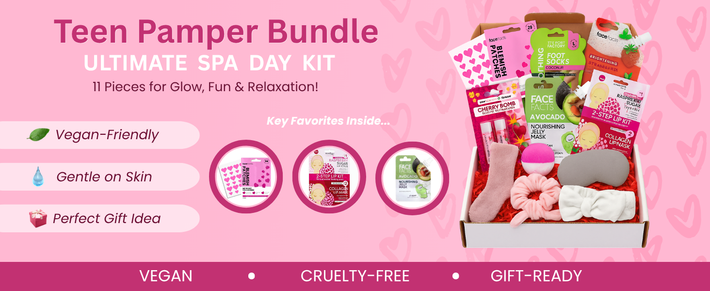 Teen Pamper Gift Set with 11 Self-Care Essentials – Vegan, Cruelty-Free, Gift-Ready Spa Kit for Girls