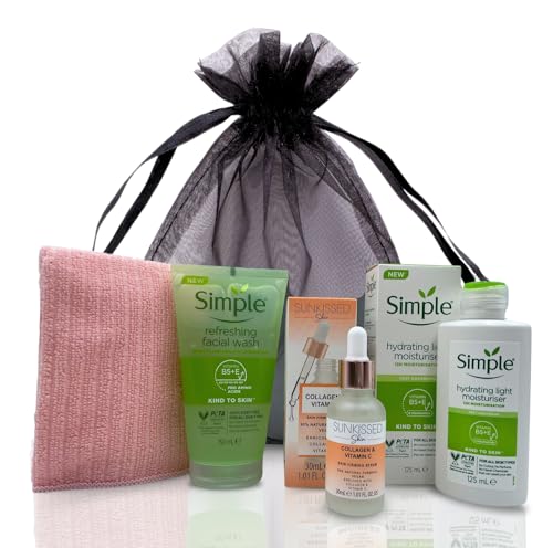 Vikingtreat Skincare gift set with pink microfibre cloth and hydration trio