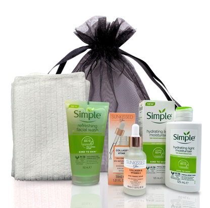 Vikingtreat Skincare gift set with white microfibre cloth and hydration trio