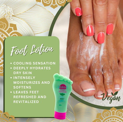 Vikingtreat Mint foot lotion that hydrates dry feet, softens rough skin and provides a cooling, refreshing finish.