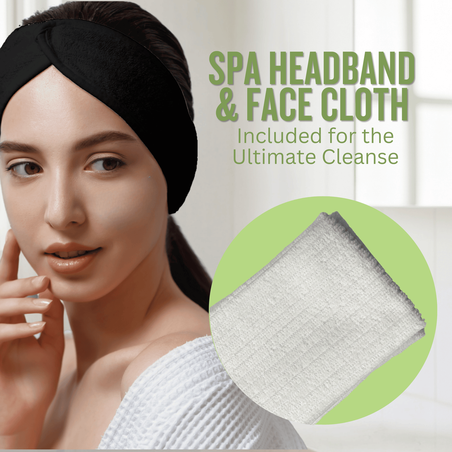 Black spa headband and microfibre face cloth included in VikingTreat calming skincare bundle