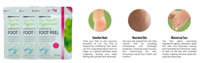 VikingTreat foot peel pack with tea tree and peppermint — exfoliates dead skin, smooths heels, nourishes feet, and deeply moisturizes toes for soft, healthy skin.
