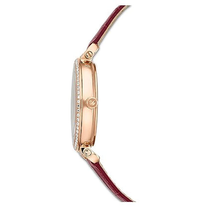 Swarovski Women's Passage Moon Phase Swiss Made Moon Watch with Leather Strap Red Rose Gold Finish 5613323, Strap.